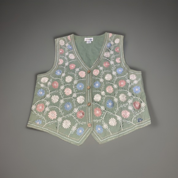 Paul Harris Jackets & Blazers - Vintage Paul Harris Design Floral Embroidery Vest Cottagecore Size Medium